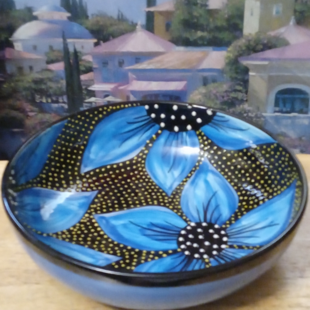 Ivanros Handpainted Blue Flower Pattern 🆕Decorative Bowl,MADE IN SPAIN. 🎁